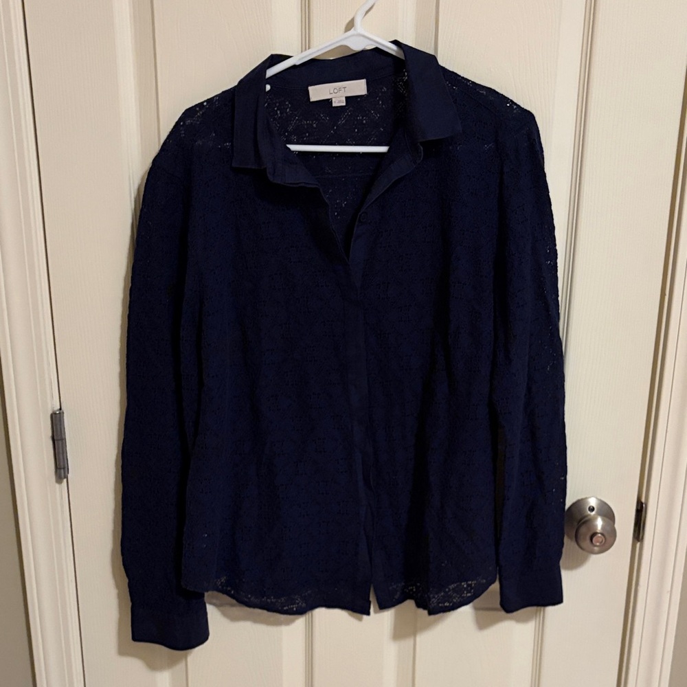 LOFT Midnight Blue Lace Shirt